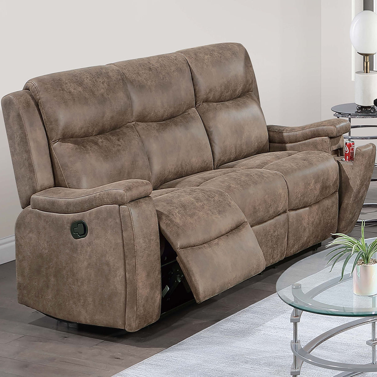 Modern Manual Motion Living Room Set With Hidden Cup Holders