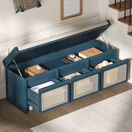 Entryway Shoe Bench With Drawers & Button Tufted Cushion