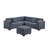 Contemporary L - Sectional Sofa Set With Ottoman And Pillows