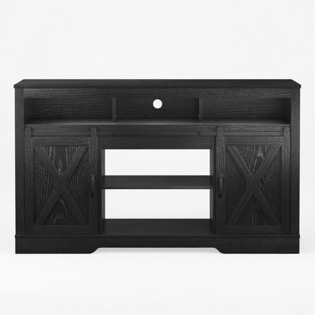 Farmhouse TV Stand With Sliding Barn Doors & Adjustable Storage
