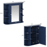 Bathroom Wall Storage Cabinet With Mirror And Adjustable Shelf, 6 Open Shelves