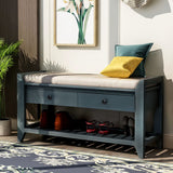Multipurpose Entryway Shoe Rack With Cushioned Seat And Drawers