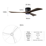 Flush Mount Blades Ceiling Fan With Lights Remote Control, Quiet DC Motor, 6 Speed, Reversible Ceiling Fan For Living Room - Matte Black