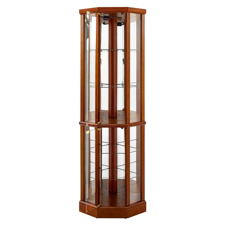 6 Shelf Lighted Corner Curio Cabinet With Adjustable Tempered Glass Shelves And Mirror Back (E26 Light Bulb Not Included)