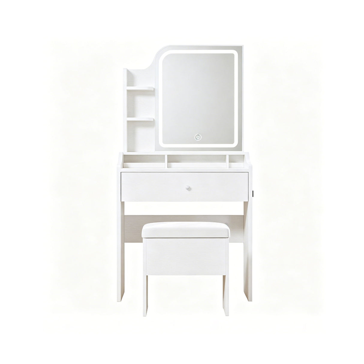 Smart LED Mirror Vanity Set With Storage For Bedrooms - Cream White