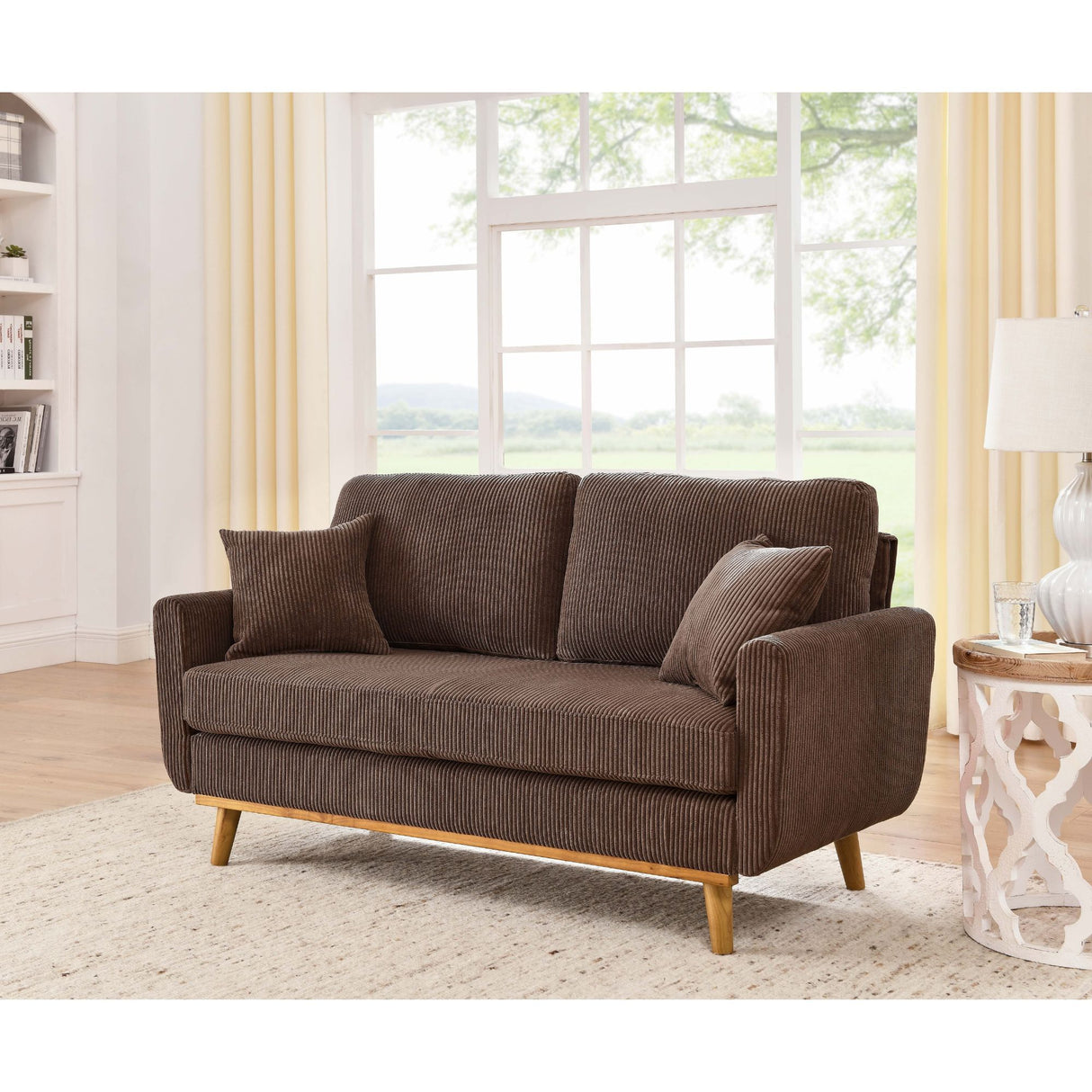 Upholstered Loveseat With Arms And Pillows