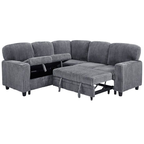 L-Shaped Sofa With Pull Out Sofa Bed With USB