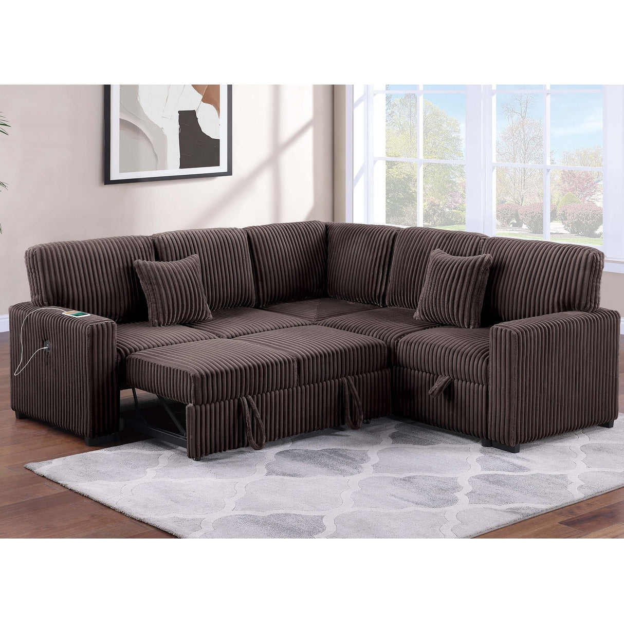 Convertible Sectional Upholstered Sleeper Sofa With Storage Chaise
