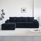 L - Shaped Sectional Sofa With Side Pockets, Wireless Charging, USB Ports, Cup Holder, Bluetooth Speaker, Reversible Lounge Chaise - Black