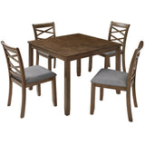 5 Piece Dining Table Set & 4 Chairs - Walnut