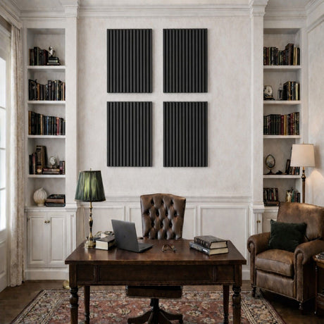 Acoustic Panels With Strip Design, Sound Absorbing Wall & Ceiling Panels (Set of 4) - Matt Black