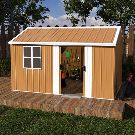 Storage Shed With Windows, Lockable Door & Ventilation For Backyard Tool Organization - Brown