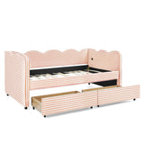 Gingham Daybed With USB Charging Port, Wave-Shaped Design