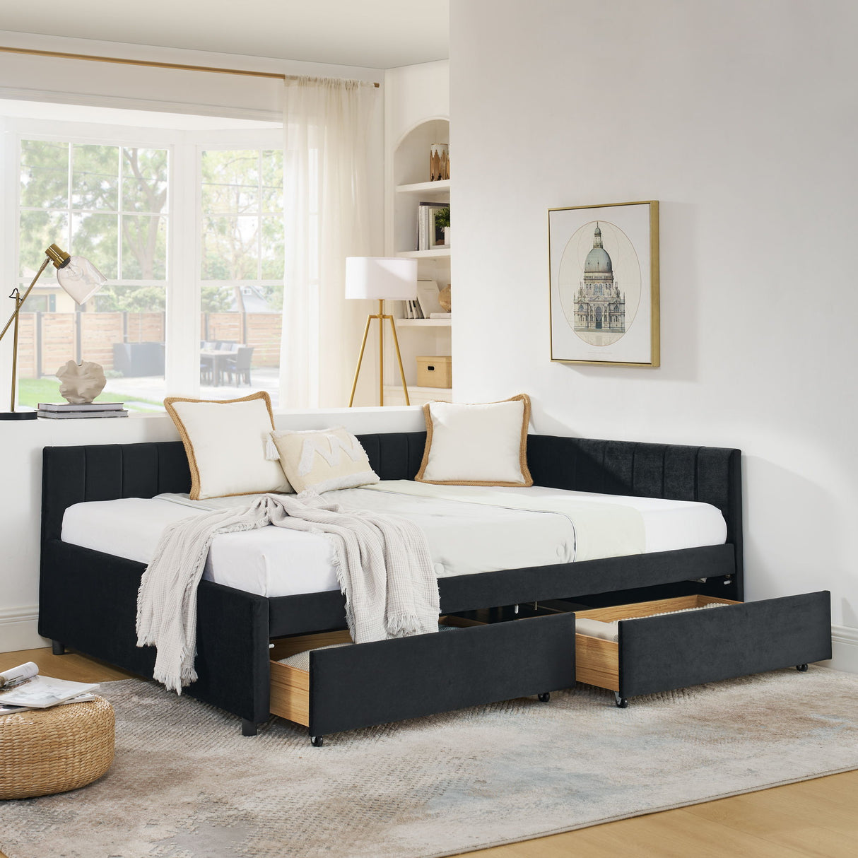 Upholstered Tufted Daybed Frame With Storage Drawers