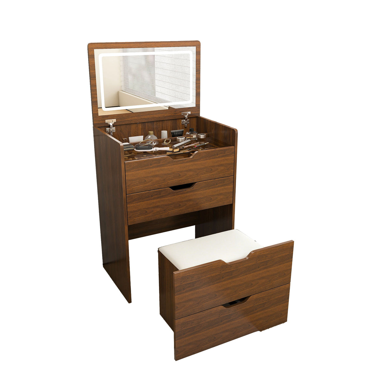 Vanity Desk With Lighted Mirror & Stool