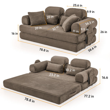 Convertible Sleeper Sofa With & Side Storage Pocket, Foldable Upholstered Couch For Living Room