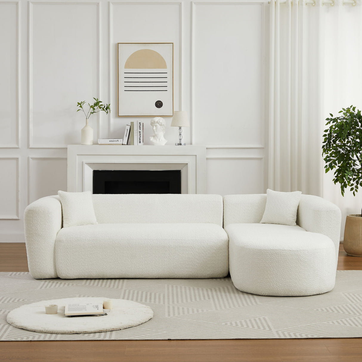 L - Shape Boneless Cloud Couch With 2 Throw Pillows For Living Room