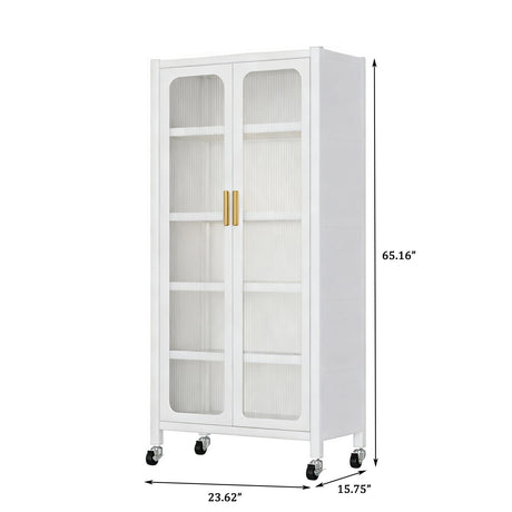 6 Tier Storage Cabinet With Transparent Door, Adjustable Shelves & Wheels