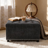 Square Tufted Storage Ottoman With Nailhead Trim