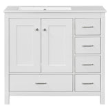 Bathroom Vanity With Ceramic Sink Combo, Abundant Storage Cabinet 2 Soft Close Doors And 5 Drawers