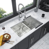 16 Gauge Undermount Double Bowl Kitchen Sink With 9" Deep Bowls - Brushed Nickel