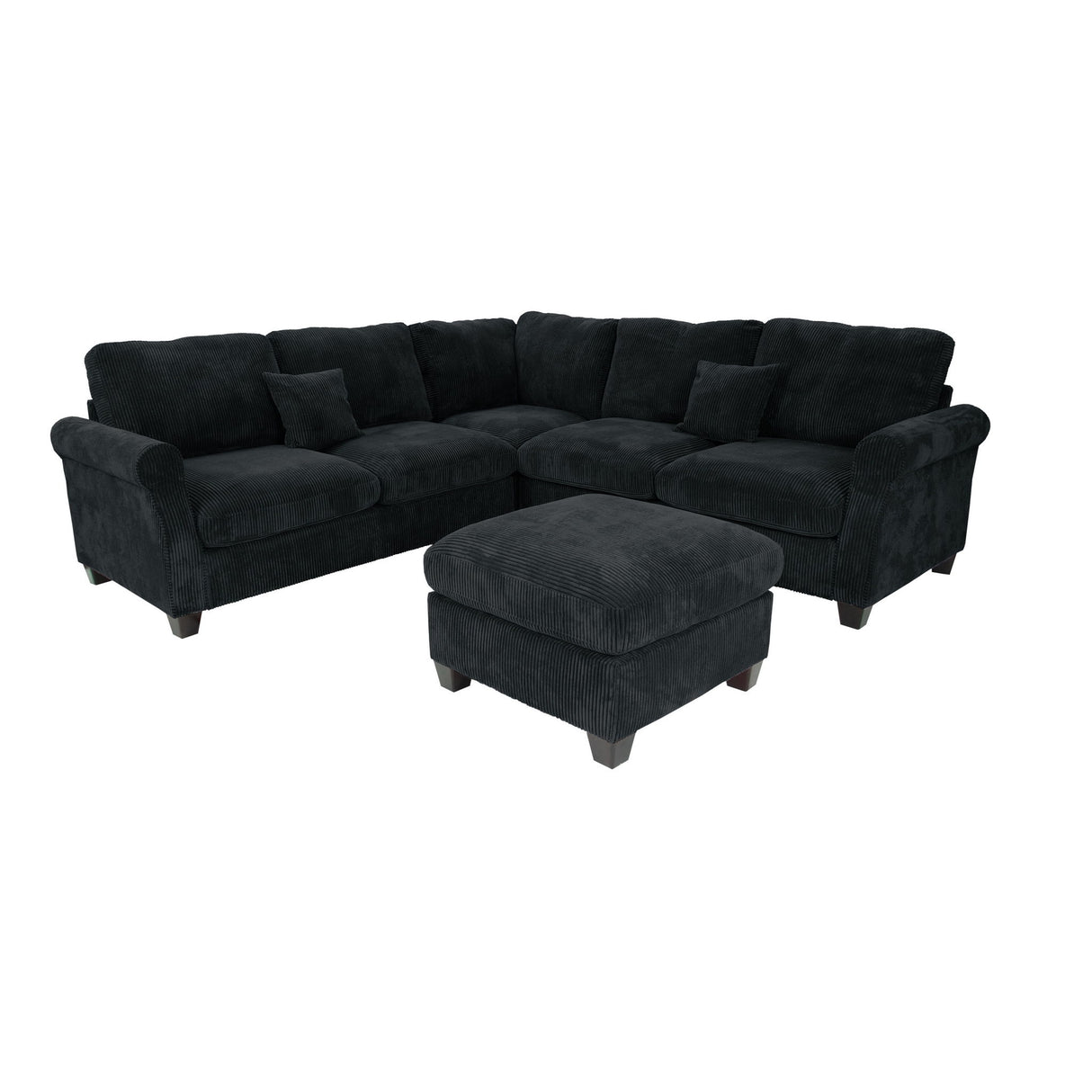 Modern Sectional Set With Corner Wedge, Loveseat, Ottoman & 2 Pillows