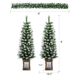 Artificial Christmas 3 Piece Set Wreath And 2 Entrance Trees With LED Lights - White / Green
