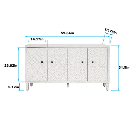 Accent Cabinet 4 Door Wooden Cabinet Sideboard Buffet Server Cabinet Storage Cabinet, For Living Room, Entryway, Hallway, Office, Kitchen And Dining Room - White Wash