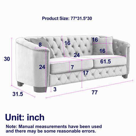 Modern Chesterfield Sofa With Tufted Backrest For Living Room
