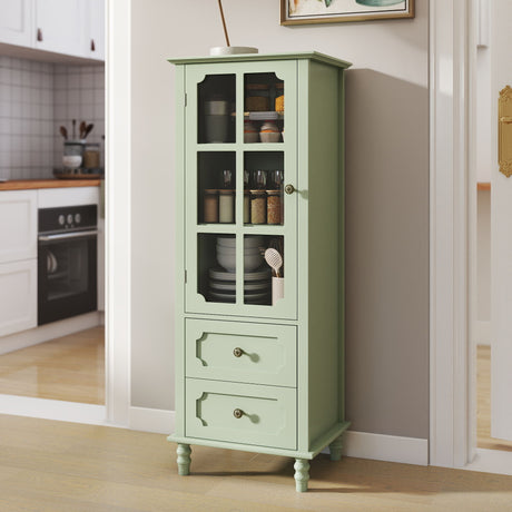 Minimalism Buffet Cabinet With Glass Doors And Double Drawer