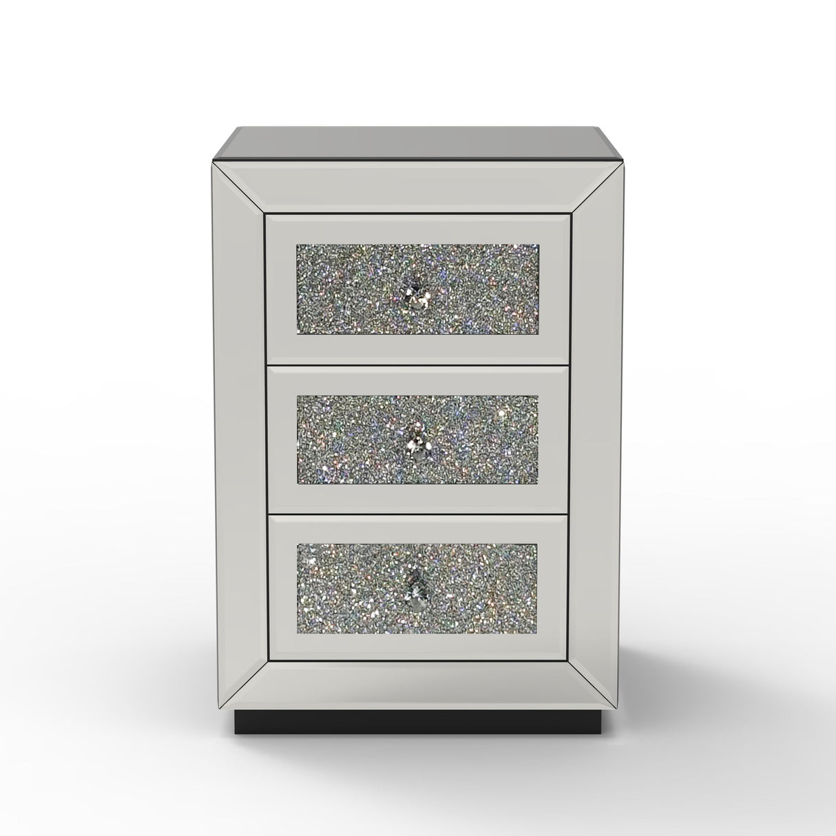 3 Drawer Nightstand With Glass Accents, Bedside Table For Bedroom - Silver