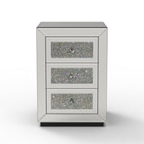 3 Drawer Nightstand With Glass Accents, Bedside Table For Bedroom - Silver