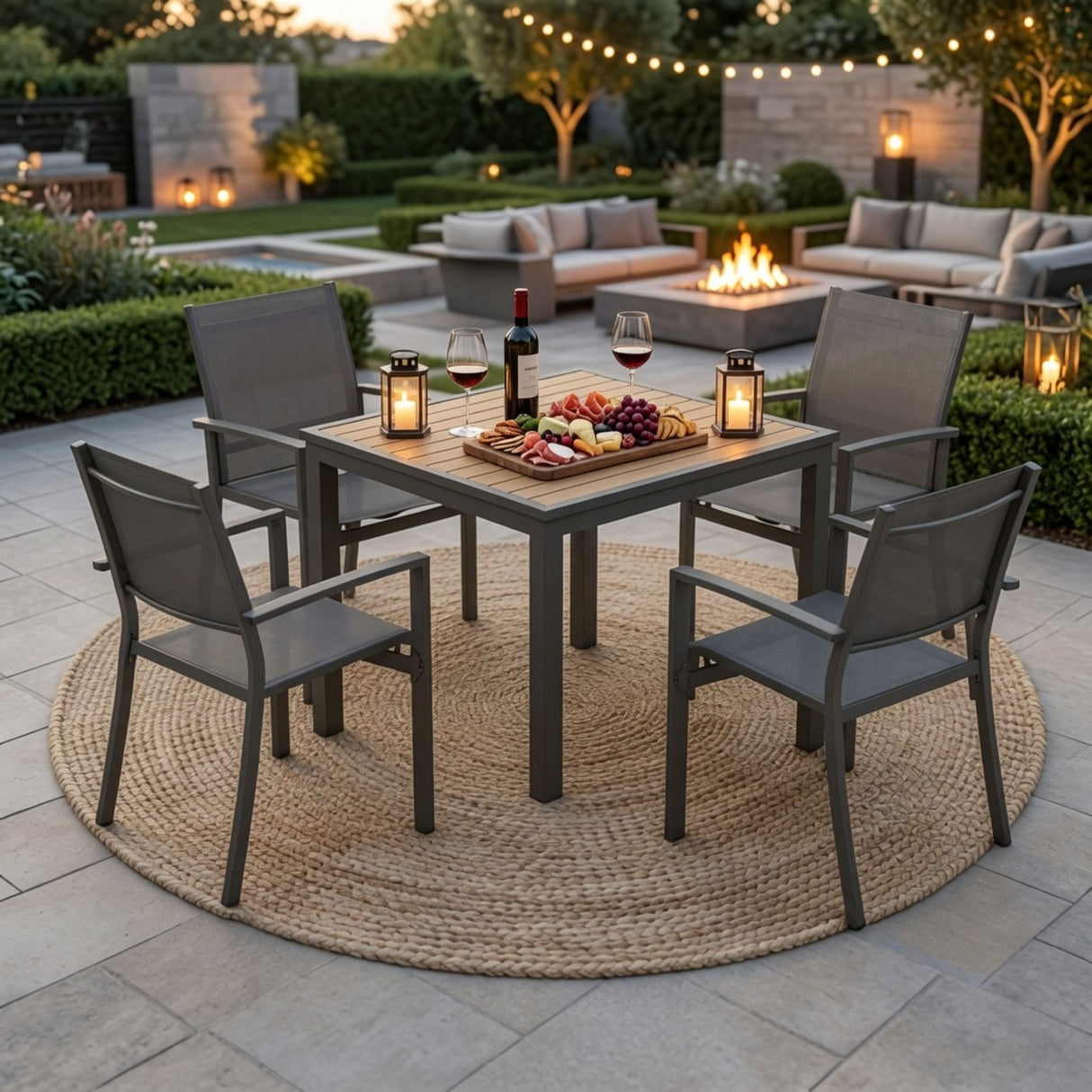 5 Piece Patio Dining Set, Table And Chairs For Outdoor Use - Gray