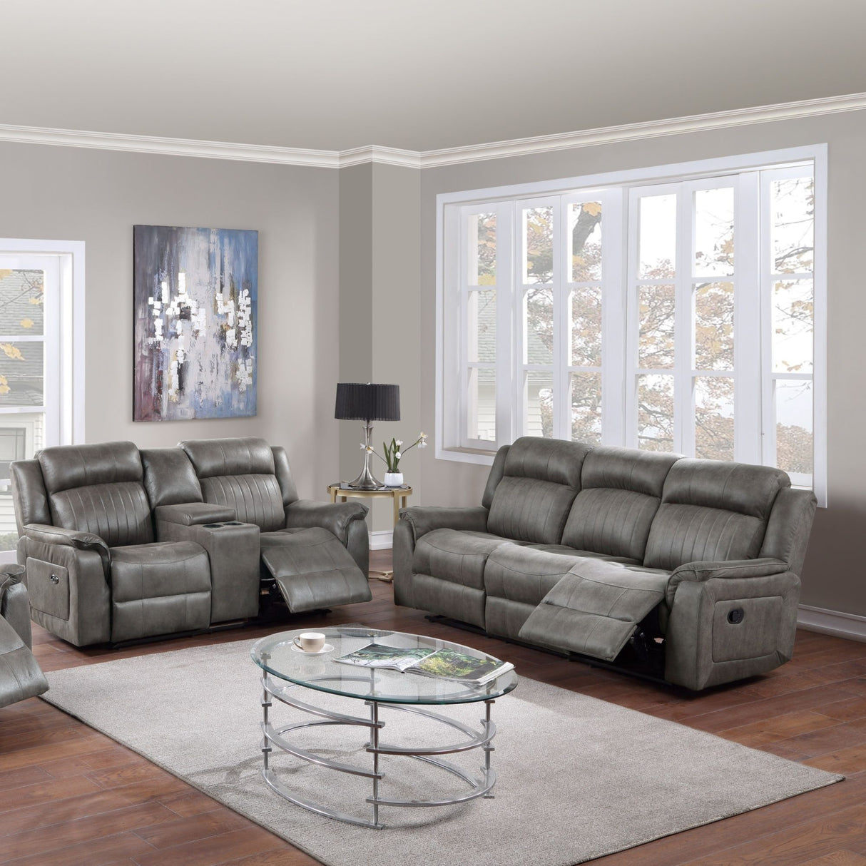 Contemporary Living Room Set, Horizontal And Vertical Tufting