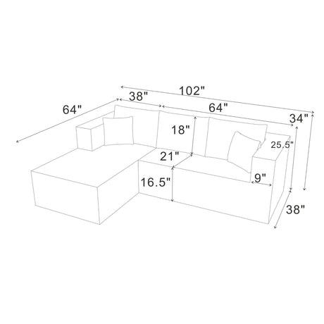 L - Shape Full Compressed Upholstered Sectional