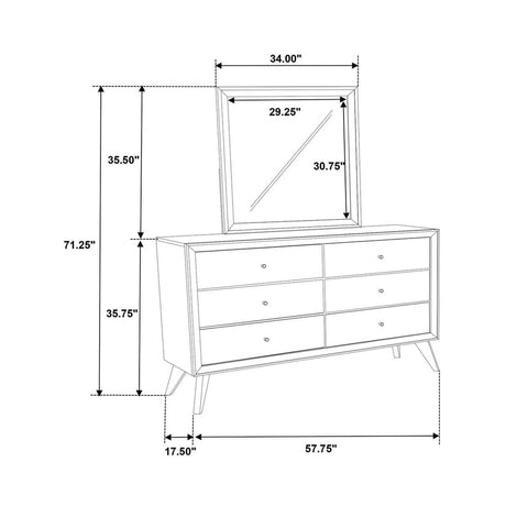 Dresser With Mirror, Angled Legs, Round Knobs - White