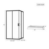 Corner Shower Enclosure, Double Sliding Door & Shower Base - Matte Black