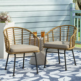 Randy - Modern Wicker Chair With Water Resistant Cushions - Brown / Beige