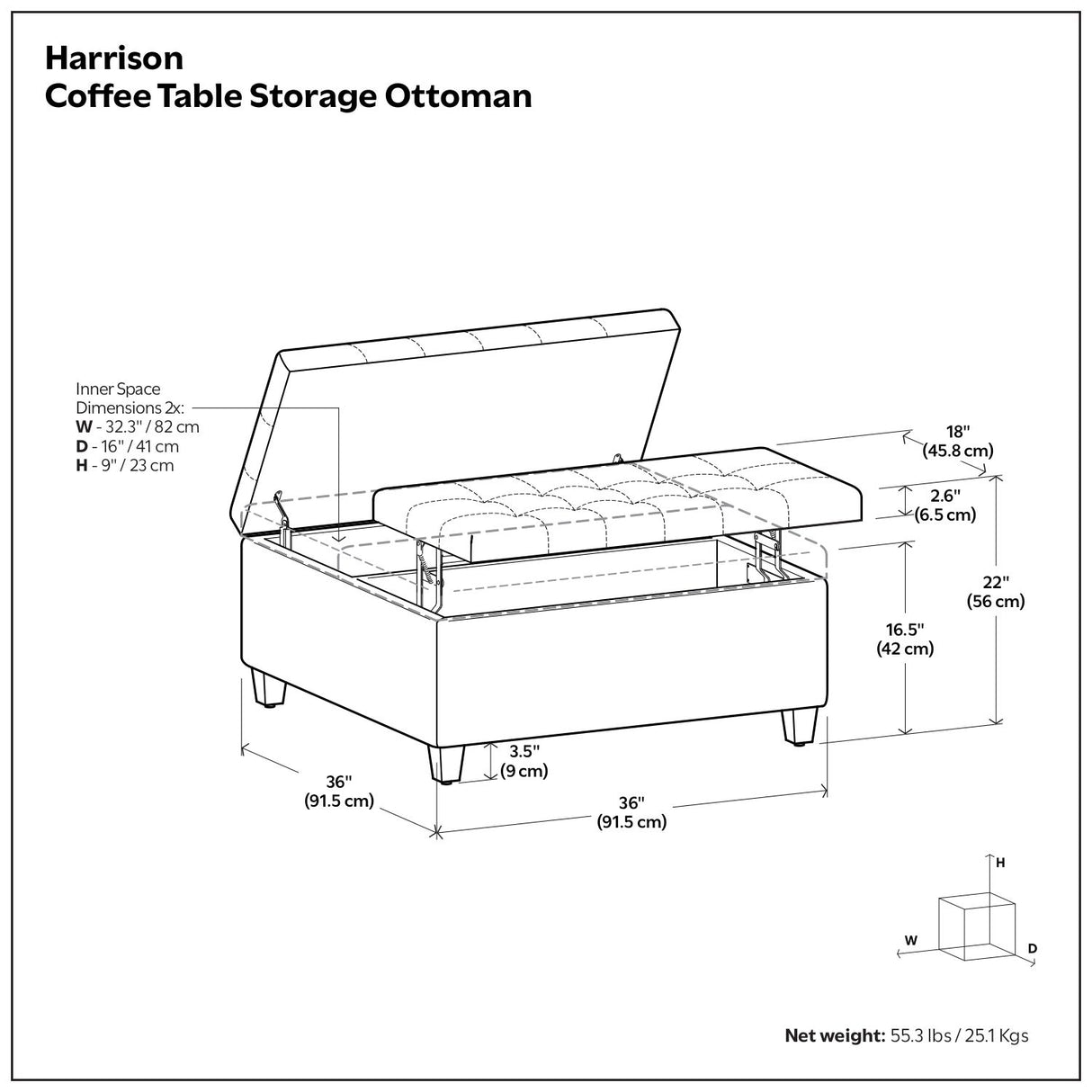 Harrison - Large Coffee Table Storage Ottoman