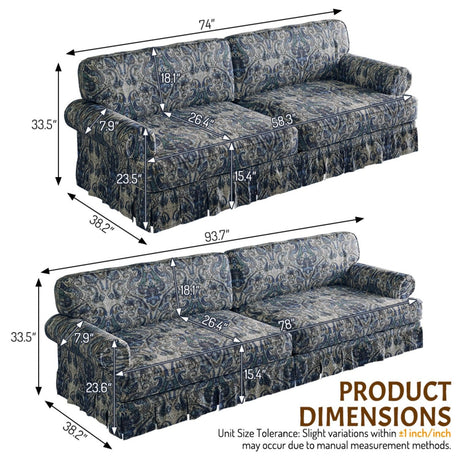 Luxuriously Comfortable Cloud Couch With Elegant Rolled Arms & Pleated Skirt Design