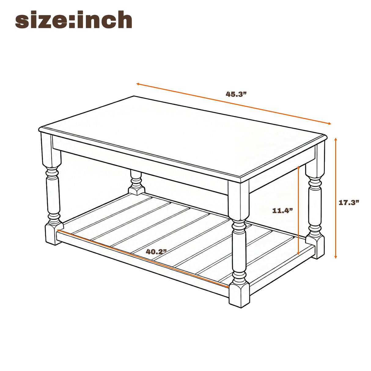 Coffee Table With Slatted Lower Shelf For Living Room