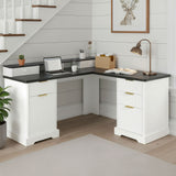 Fluted L-Shaped Desk With Charging Station & Storage Cabinet