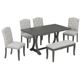 Dining Table Set With 4 Upholstered Chairs And Bench