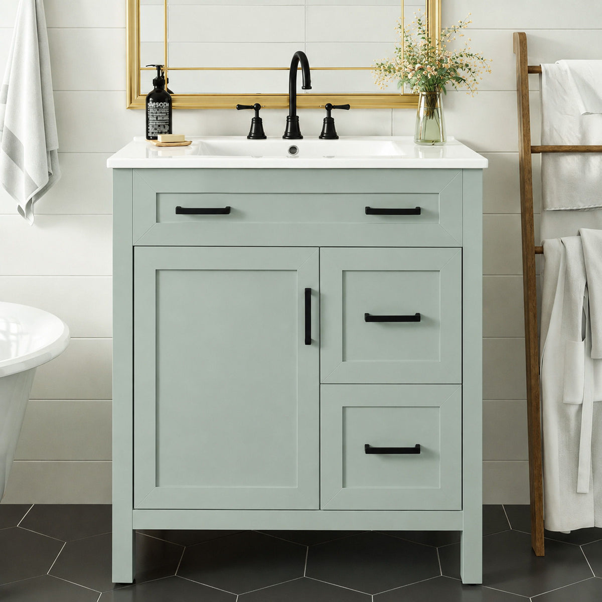 Bathroom Vanity With Sink, 2 Soft Close Drawers, 1 Soft Close Door, Adjustable Shelf