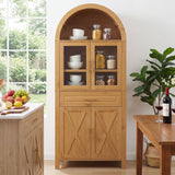 Arched Kitchen Pantry Cabinet With Adjustable Shelves And Barn Door Design