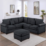 Modern Sectional Set With Corner Wedge, Loveseat, Ottoman & 2 Pillows