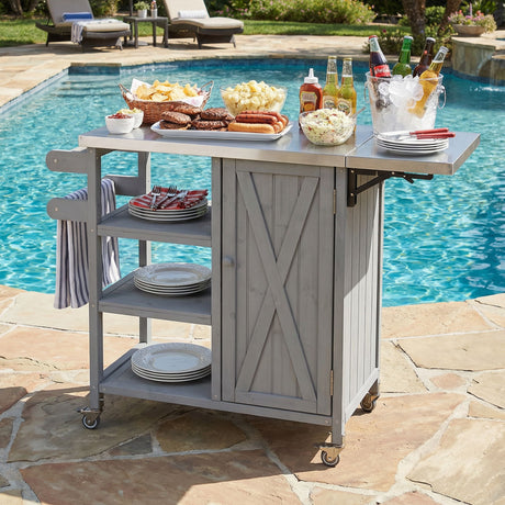 Foldable Outdoor Kitchen Island With Storage Cabinet