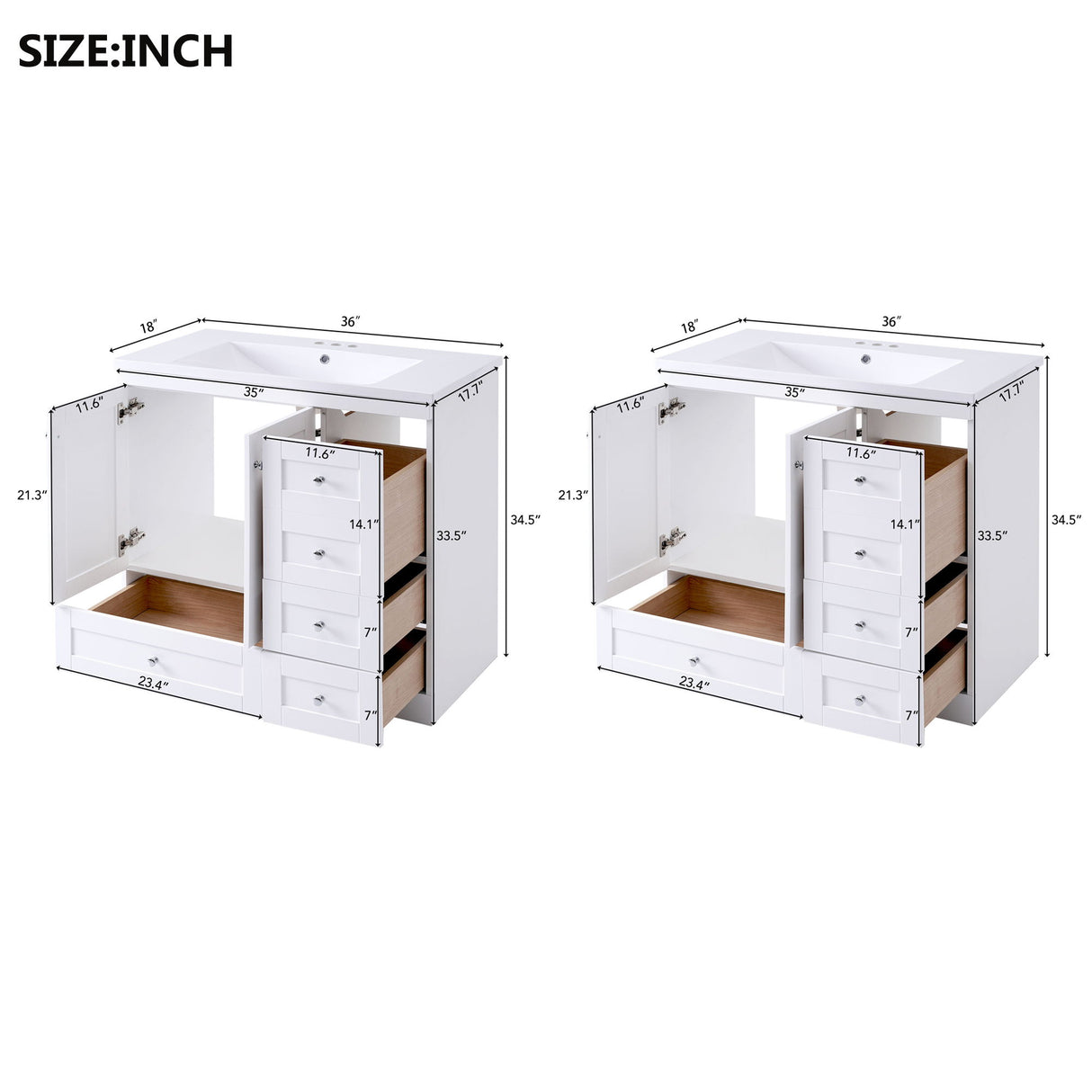 Shaker Free Standing Bathroom Vanity Cabinet & Sink, Soft Close Drawers, Soft Close Doors