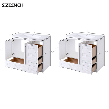 Shaker Free Standing Bathroom Vanity Cabinet & Sink, Soft Close Drawers, Soft Close Doors