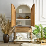 Arched Flower Carved Door Accent Sideboard Cabinet With 1 Drawer And Shelf, Cabinet For Kitchen - Natural / White